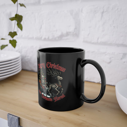 Merry Christmas and Darkness Eternal Black Skeleton Mug