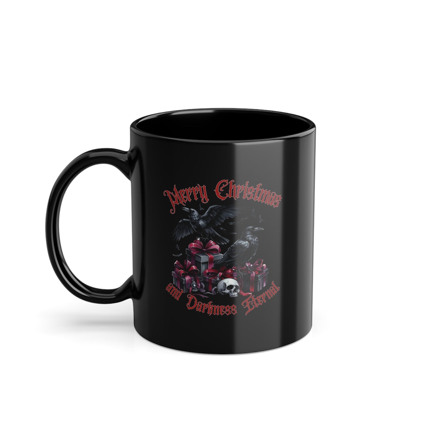 Merry Christmas and Darkness Eternal Black Raven Mug