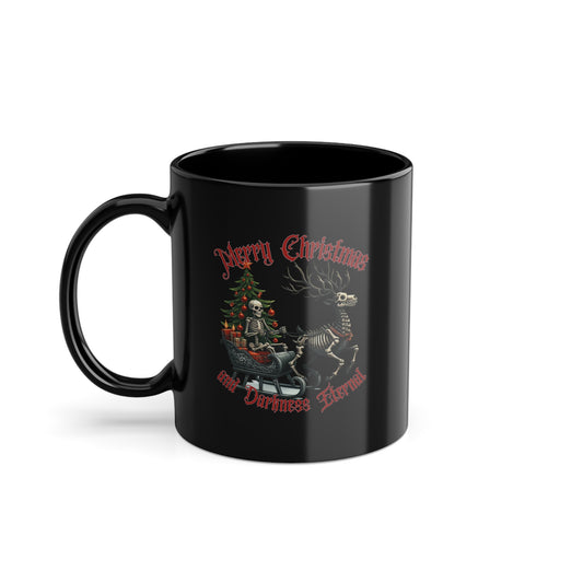 Merry Christmas and Darkness Eternal Black Skeleton Mug