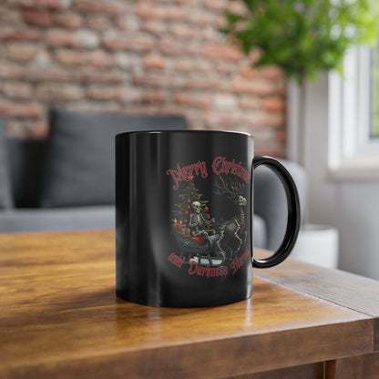 Merry Christmas and Darkness Eternal Black Skeleton Mug