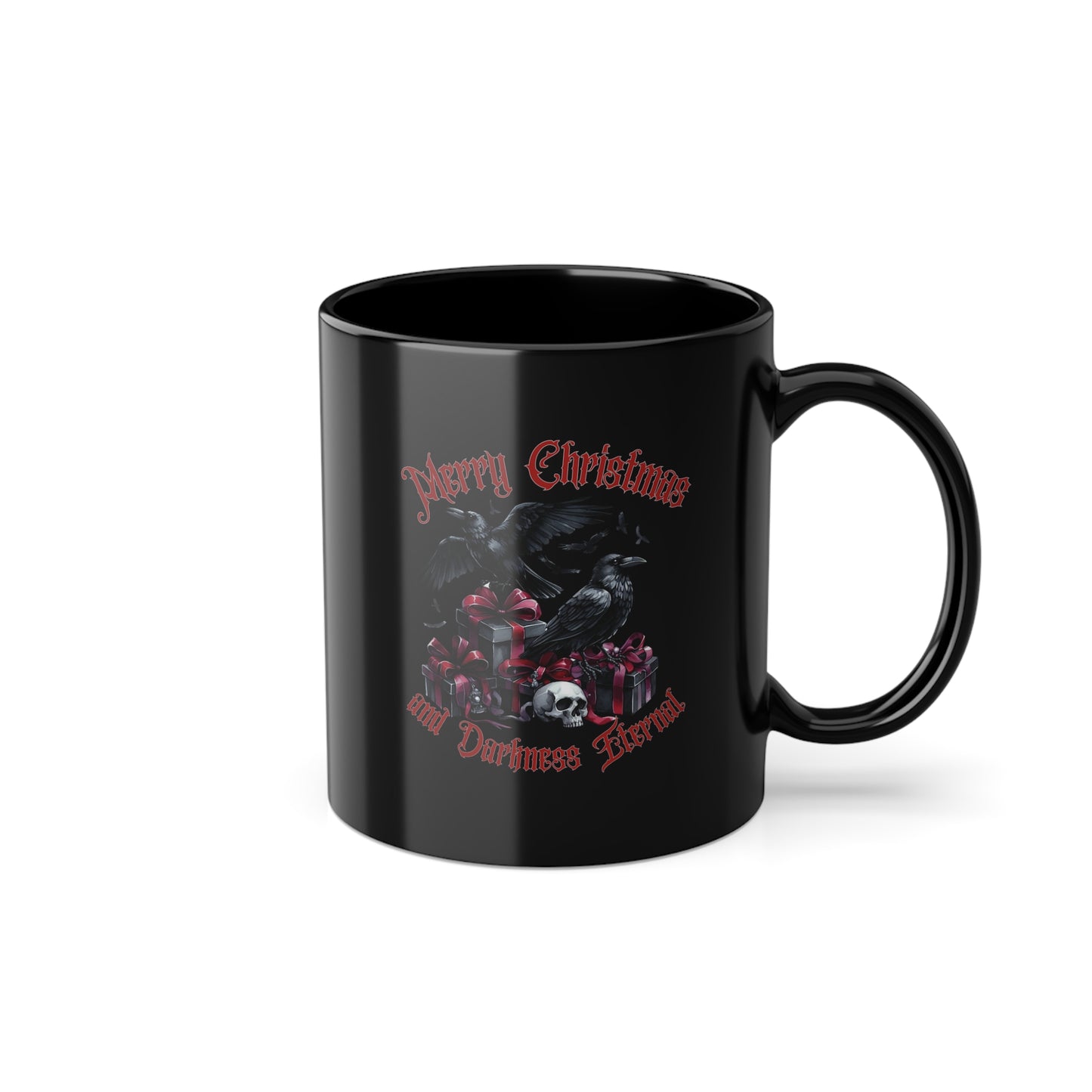 Merry Christmas and Darkness Eternal Black Raven Mug