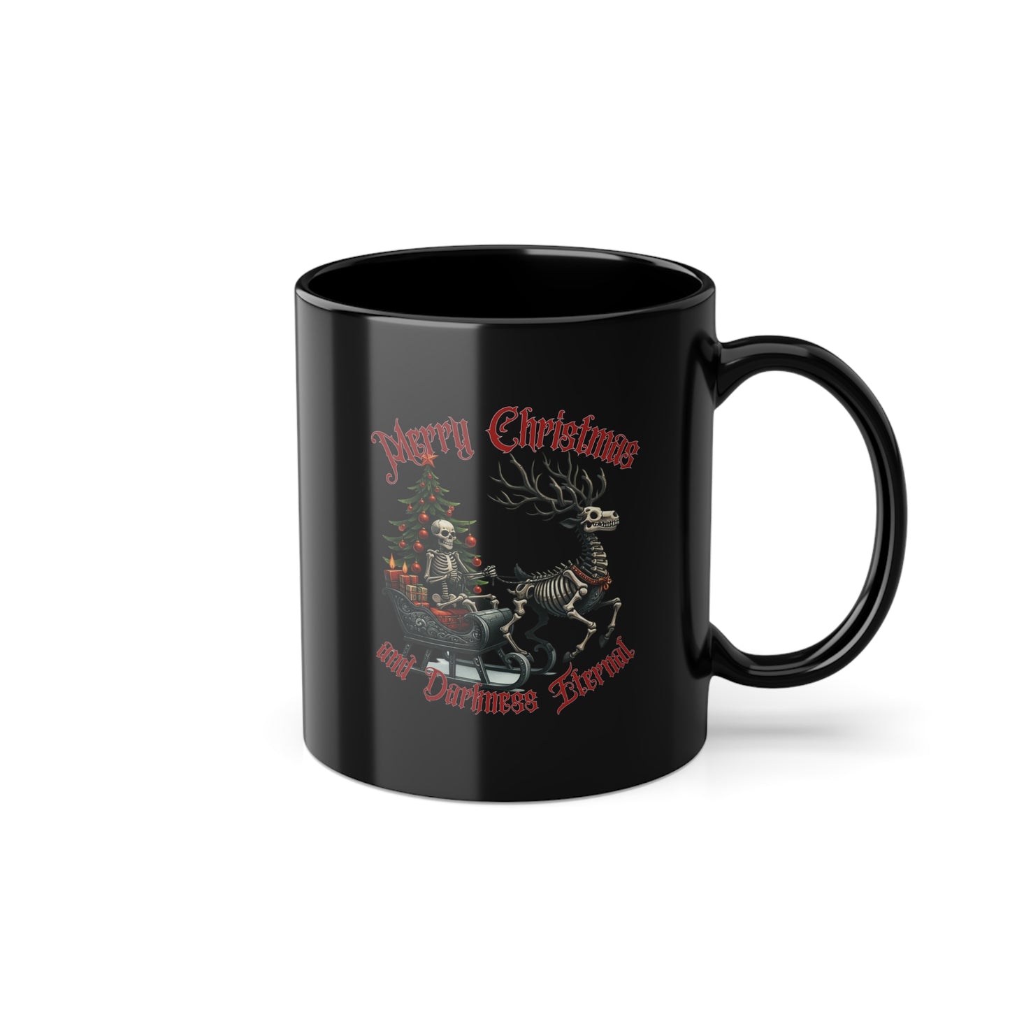 Merry Christmas and Darkness Eternal Black Skeleton Mug