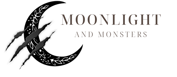 Logo with a crescent moon and claw marks, featuring the text 'Moonlight and Monsters'.